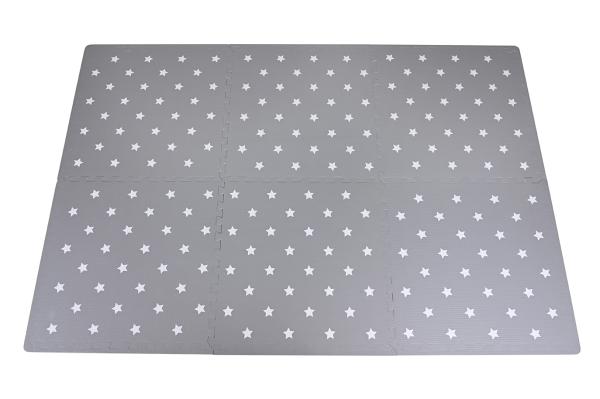 Covoare copii - Covoras puzzle colorat, Knorr Toys, 178x120 cm, din spuma moale Eva, cu 18 piese de margine suplimentare, izolator si antiderapant, 0 Luni+, Stelute Gri, bebelorelli.ro