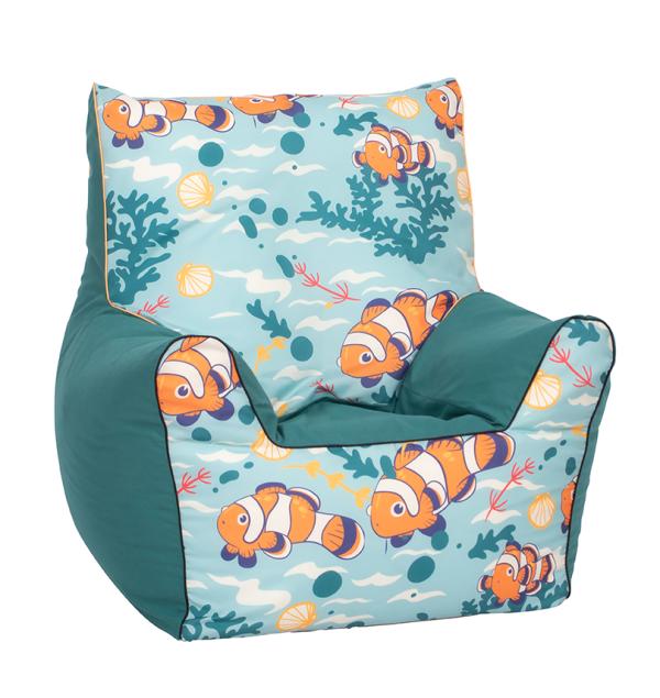 Mobilier camera copii - Fotoliu pentru copii, Knorr Toys, umplutura bilute din polistiren care iau forma corpului, husa din bumbac detasabila si lavabila, 60 x 58 x 60 cm, 2-10 Ani, Clownfish, bebelorelli.ro