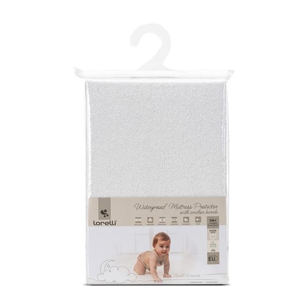 Accesorii patuturi - Husa protectie saltea impermeabila, 70 x 140 cm, prindere cu elastic, bumbac 100%, White, bebelorelli.ro