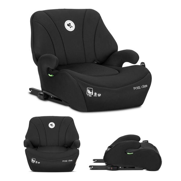 Inaltator auto pentru copii, Pyxis, i-Size, Isofix, tip booster cu spatar detasabil, 6-12 ani, 125-150 cm, Black