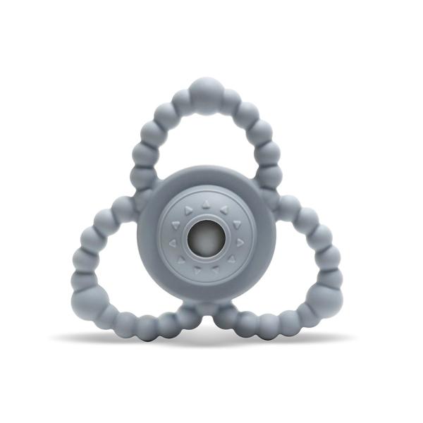 Jucarii de dentitie bebe - Jucarie de dentitie si zornaitoare din silicon, 0 luni+, Grey, bebelorelli.ro