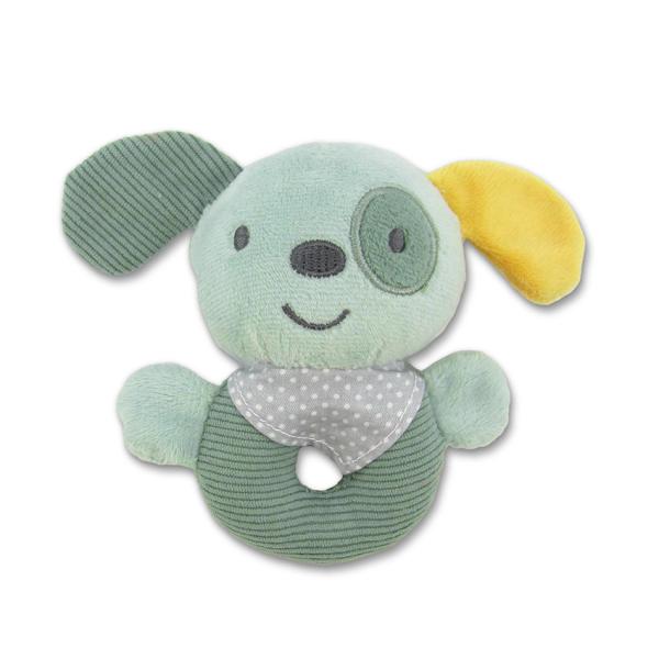 Jucarii din plus - Jucarie de plus, Catelus verde, 11 cm, zornaitoare, 0 luni+, bebelorelli.ro