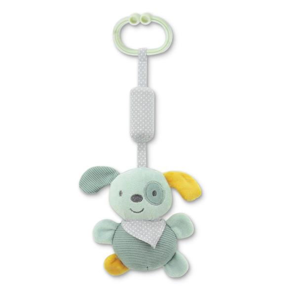 Jucarie de plus, clopotel cu oglinda, Catelus verde, 13 cm, zornaitoare, 0 luni+