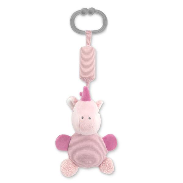 Jucarie de plus, clopotel cu oglinda, Unicorn roz, 13 cm, zornaitoare, 0 luni+