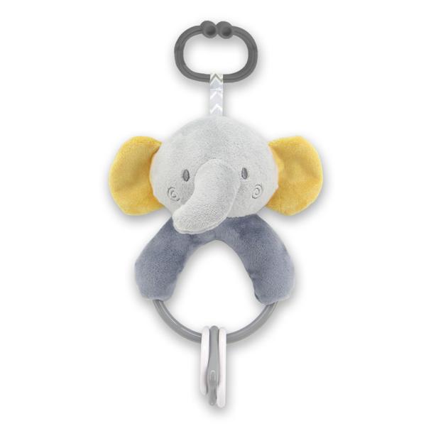 Jucarii din plus - Jucarie de plus, Elefant gri, 20 cm, cu forme geometrice zornaitoare, 0 luni+, bebelorelli.ro