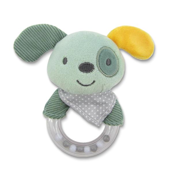 Jucarii din plus - Jucarie de plus, inel, Catelus verde, 11 cm, zornaitoare, 0 luni+, bebelorelli.ro