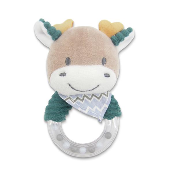 Jucarii din plus - Jucarie de plus, inel, Cerb albastru, 11 cm, zornaitoare, 0 luni+, bebelorelli.ro