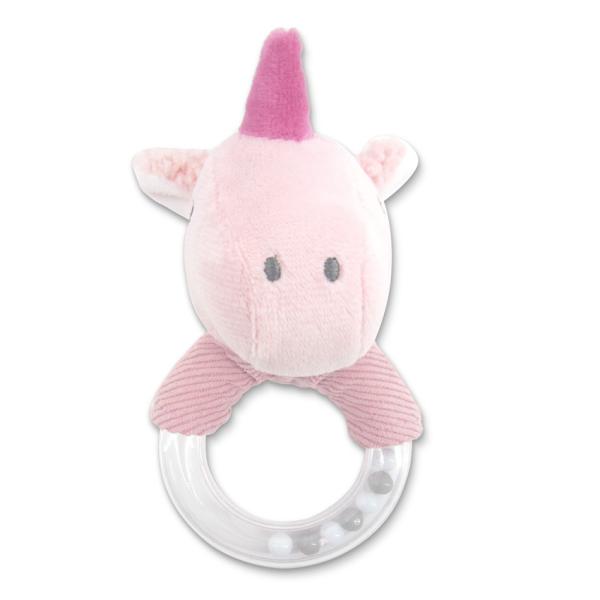 Jucarii din plus - Jucarie de plus, inel, Unicorn roz, 11 cm, zornaitoare, 0 luni+, bebelorelli.ro