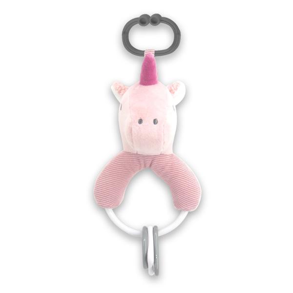 Jucarii din plus - Jucarie de plus, Unicorn roz, 20 cm, cu forme geometrice zornaitoare, 0 luni+, bebelorelli.ro