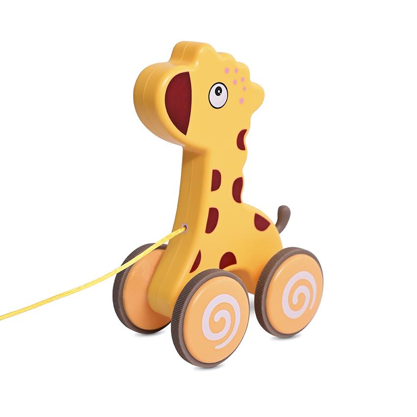 Jucarii interactive - Jucarie de tras cu roti, 9-36 luni, Girafa Orange, bebelorelli.ro