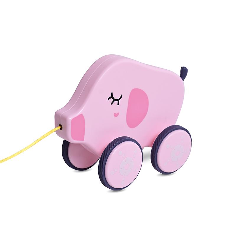 Jucarii interactive - Jucarie de tras cu roti, 9-36 luni, Piggy Pink, bebelorelli.ro