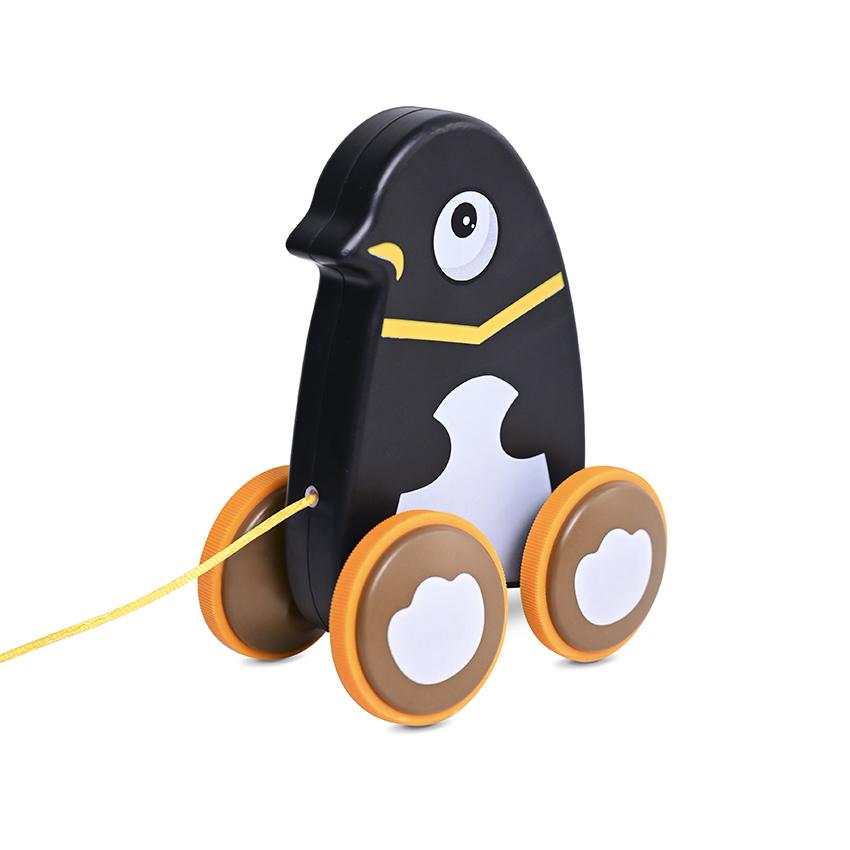 Jucarii interactive - Jucarie de tras cu roti, 9-36 luni, Pinguin Black, bebelorelli.ro