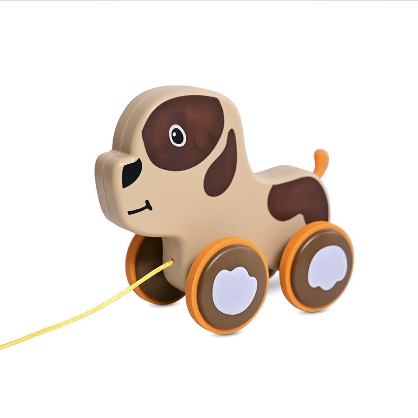Jucarii interactive - Jucarie de tras cu roti, 9-36 luni, Puppy Beige, bebelorelli.ro