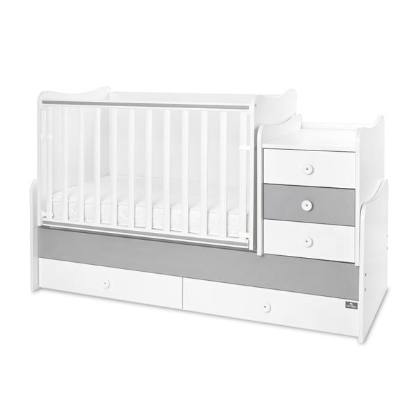 Patuturi si mobiliere din lemn - Mobilier multifunctional, Maxi Plus, 70 x 160 cm, transformabil, Trio White Stone Grey, bebelorelli.ro