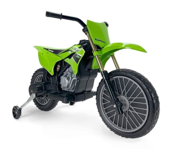 Motociclete electrice - Motocicleta electrica pentru copii, 12V, licentiat Kawasaki KX85, tip cross, cu roti ajutatoare, 3-5 ani, verde, bebelorelli.ro