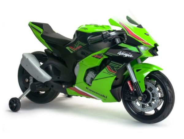 Motociclete electrice - Motocicleta electrica pentru copii, 12V, licentiat Kawasaki Ninja ZX-R10, cu roti ajutatoare, 3-6 ani, verde, bebelorelli.ro