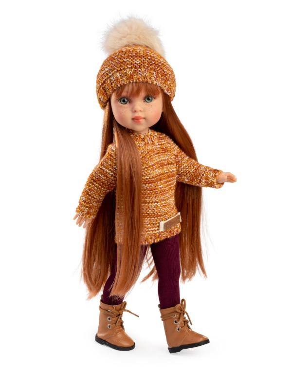 Papusi si accesorii - Papusa fashion, Penelope Copenhagen, 33 cm, par lung roscat, corp din vinil, cu outfit complet, bebelorelli.ro