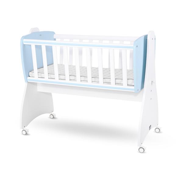 Patuturi si mobiliere din lemn - Pat balansoar, First Dreams, 105x55x83 cm, transformabil, White Baby Blue, bebelorelli.ro