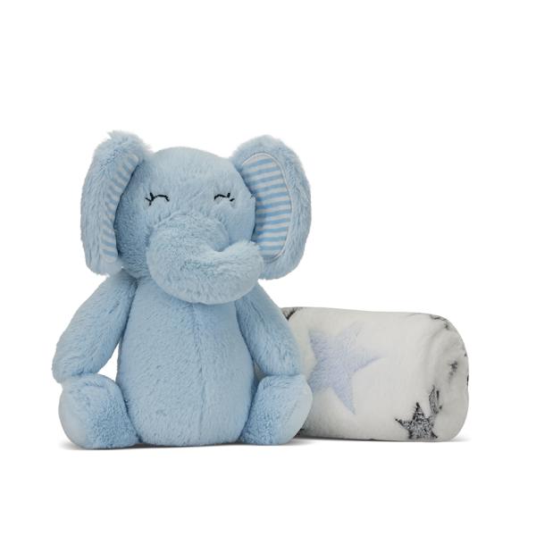 Perne si paturici - Paturica moale cu jucarie din plus elefant, Nappy, 90 x 75 cm, 0 luni+, Blue, bebelorelli.ro