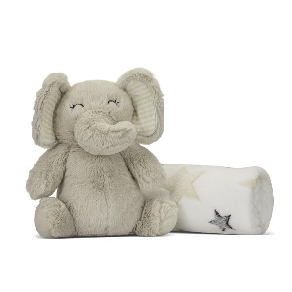 Paturica moale cu jucarie din plus elefant, Nappy, 90 x 75 cm, 0 luni+, Beige