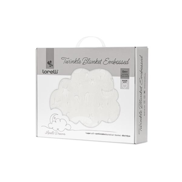 Perne si paturici - Paturica pentru bebelusi, Twinkle, material moale, model decorativ in relief, 80 x 110 cm, 0 luni+, White, bebelorelli.ro