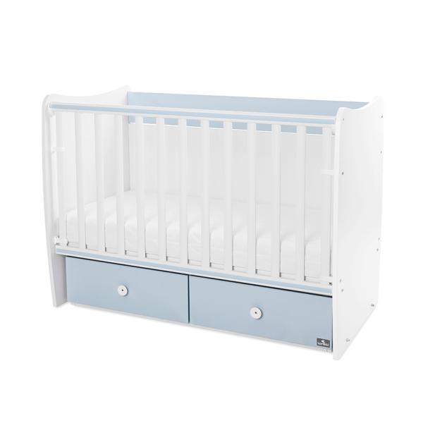 Patuturi si mobiliere din lemn - Patut balansoar, Matrix, 60 x 120 cm, transformabil, White Baby Blue, bebelorelli.ro