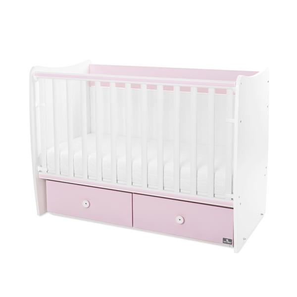 Patuturi si mobiliere din lemn - Patut balansoar Matrix, 60 x 120 cm, transformabil, White Orchid Pink, bebelorelli.ro