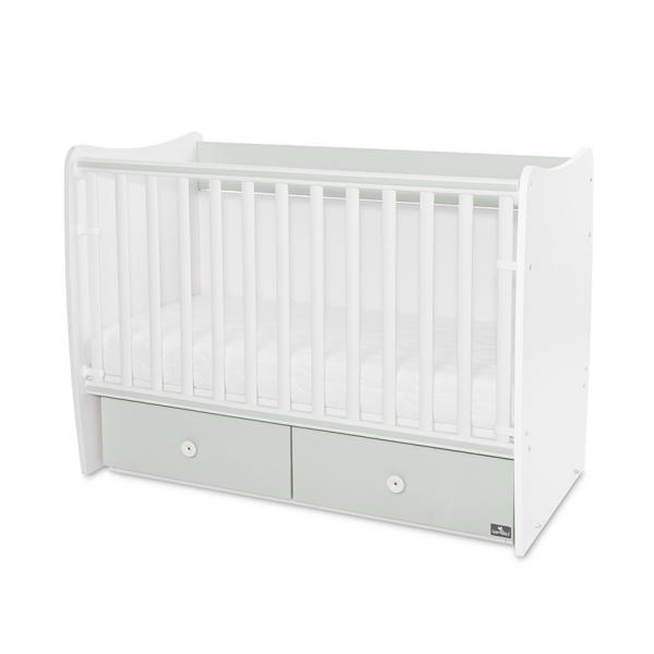 Patuturi si mobiliere din lemn - Patut balansoar Matrix, 60 x 120 cm, transformabil, White Milky Green, bebelorelli.ro
