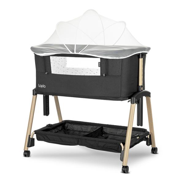 Patuturi pliabile - Patut Co Sleeper copii, Layla 2 in 1, cu latura pliabila, reglabil pe inaltime, sistem anti-reflux, Black, bebelorelli.ro