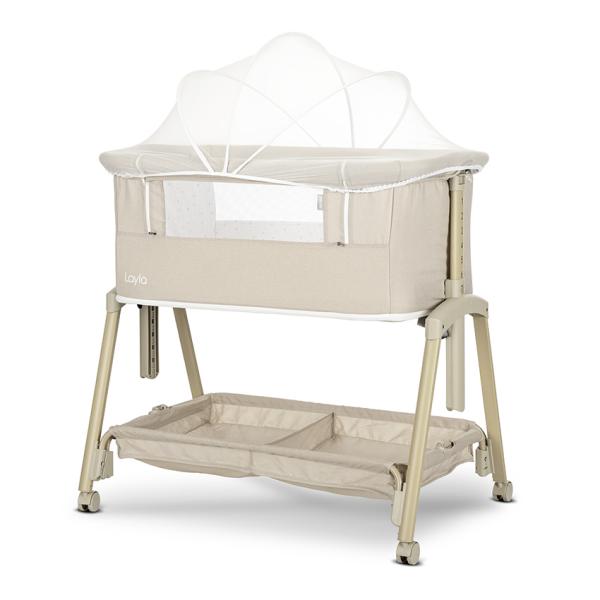 Patut Co Sleeper copii, Layla 2 in 1, cu latura pliabila, reglabil pe inaltime, sistem anti-reflux, Beige