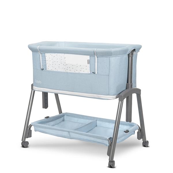 Patuturi pliabile - Patut Co Sleeper copii, Layla 2 in 1, cu latura pliabila, reglabil pe inaltime, sistem anti-reflux, Blue, bebelorelli.ro
