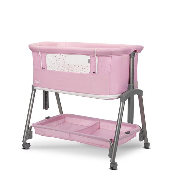Patuturi pliabile - Patut Co Sleeper copii, Layla 2 in 1, cu latura pliabila, reglabil pe inaltime, sistem anti-reflux, Pink, bebelorelli.ro