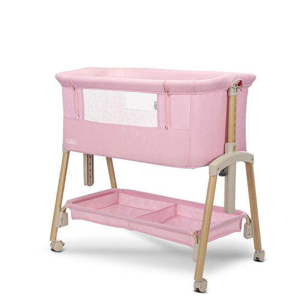 Patuturi pliabile - Patut Co Sleeper, Millie, 0 Luni+, max. 9 kg, inaltime reglabila 7 pozitii, sistem antireflux, plasa de tantari, saltea inclusa, Pink, bebelorelli.ro