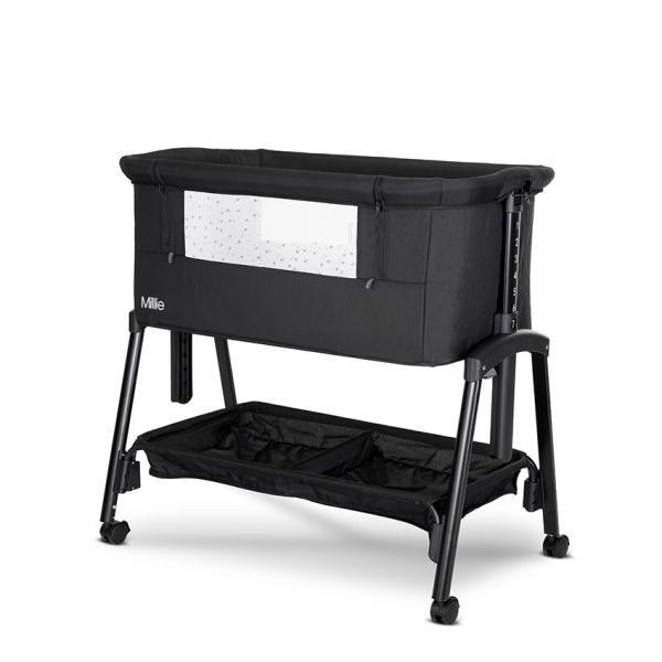 Patuturi pliabile - Patut pliabil, Millie, 0 Luni+, max. 9 kg, inaltime reglabila 7 pozitii, sistem antireflux, plasa de tantari, saltea inclusa, Black, bebelorelli.ro