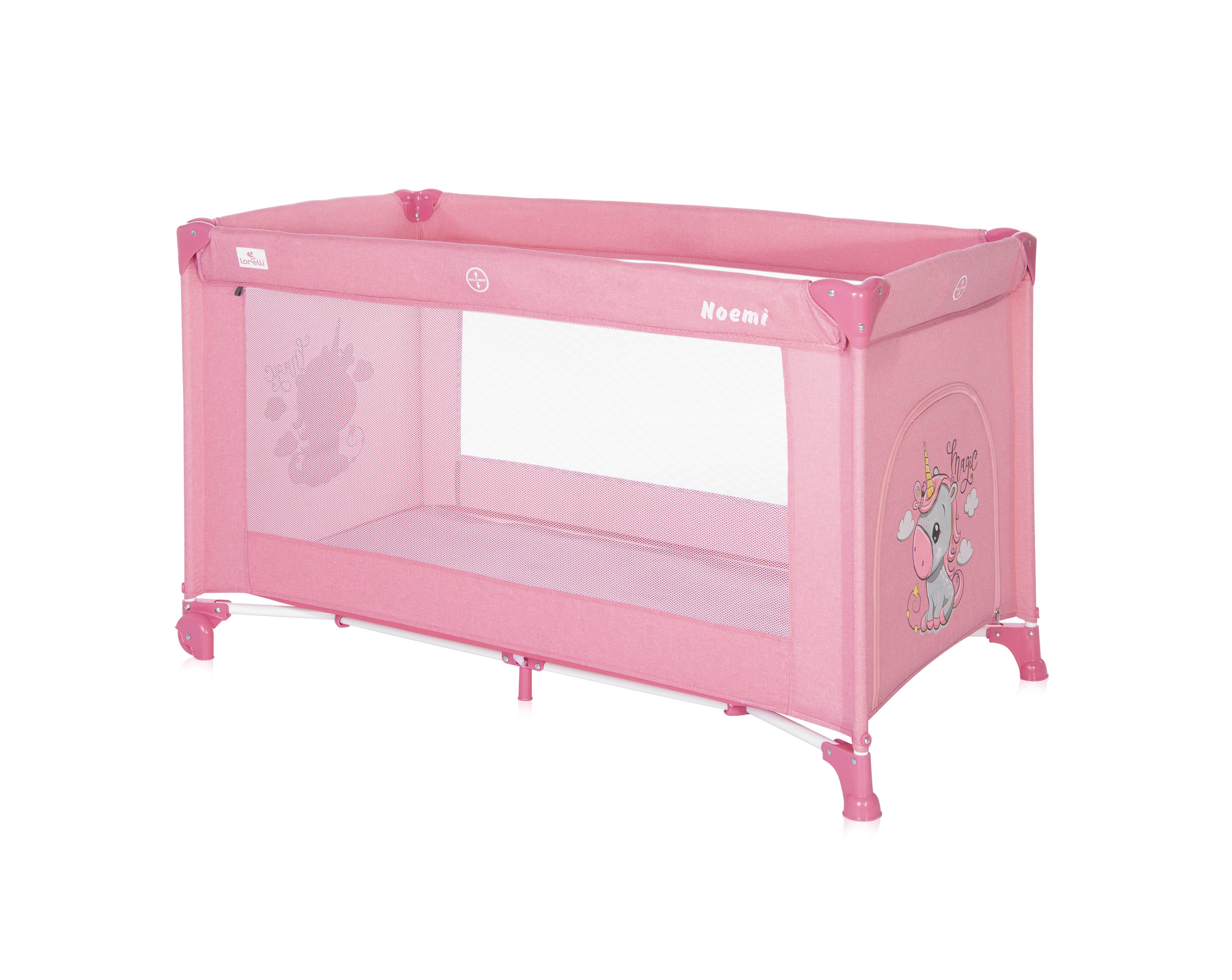 Lichidare de Stoc - Patut pliabil, Noemi, 1 nivel, Rose Velvet Unicorn, bebelorelli.ro
