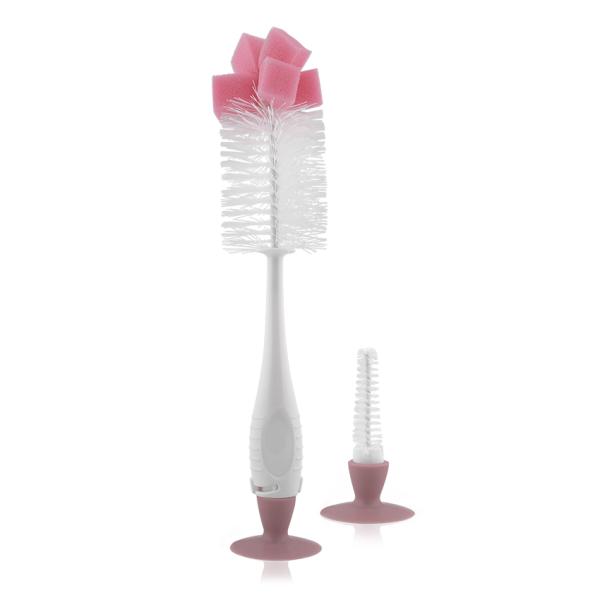 Accesorii igiena - Perie de curatat biberoane, tetine si cani cu ventuza pentru fixare, Blush Pink, bebelorelli.ro