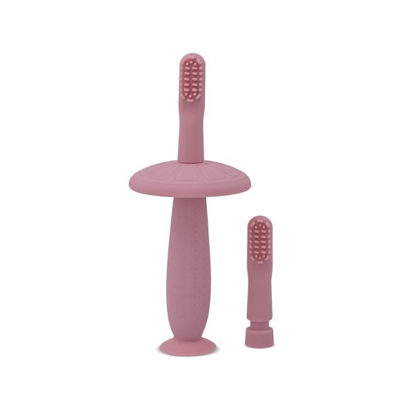 Accesorii igiena - Periuta de dinti din silicon pentru bebelusi, 6 luni+, Blush Pink, bebelorelli.ro