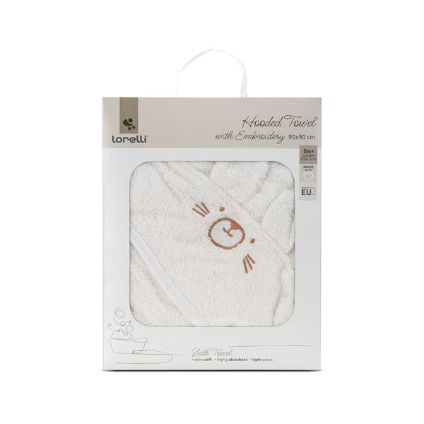 Accesorii baie - Prosop de baie cu gluga si broderie, 90 x 90 cm, 0 luni+, bumbac, White, bebelorelli.ro