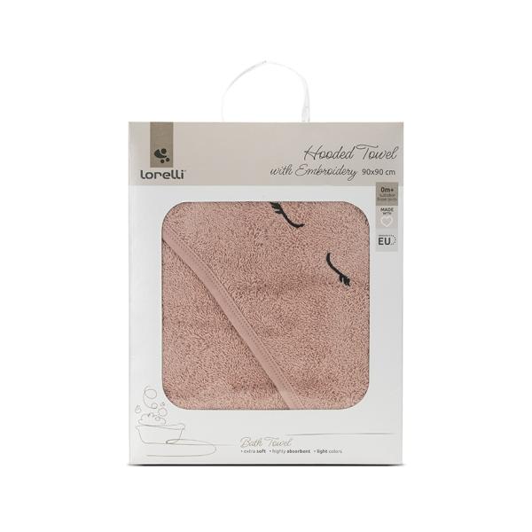 Accesorii baie - Prosop de baie cu gluga si broderie, 90 x 90 cm, 0 luni+, bumbac, Smoke Rose, bebelorelli.ro