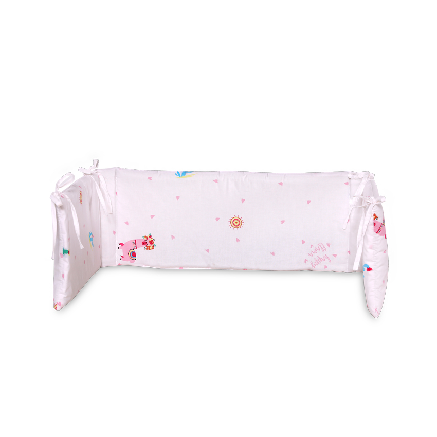 Lichidare de Stoc - Protectie laterala pat, 140x27 cm, bumbac ranforce, Happy Lama Pink, bebelorelli.ro