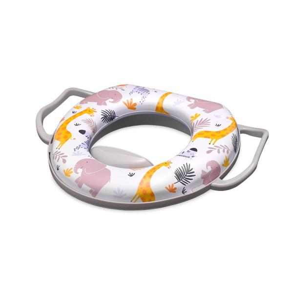Lichidare de Stoc - Reductor moale pentru toaleta, cu manere, Animals Grey, bebelorelli.ro