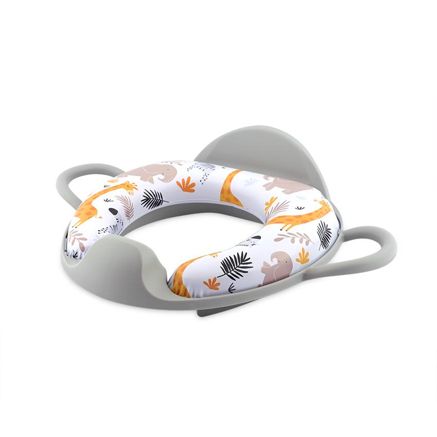 Reductoare WC - Reductor  moale pentru  toaleta, cu manere si spatar, Animals Grey, bebelorelli.ro