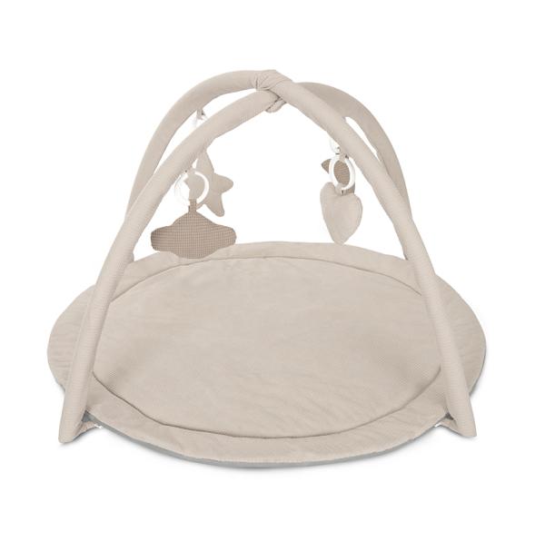 Centre de activitati - Saltea de activitati pentru bebelusi, Moments, jucarii textile cu sunet si zornaitoare, 83x83 cm, 0 luni+, Beige, bebelorelli.ro
