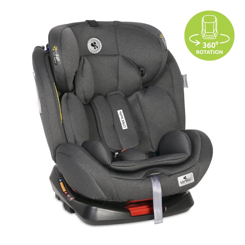 Lichidare de Stoc - Scaun auto Lynx, Isofix, 0-36 Kg, baza rotativa 360 grade, de la 0 luni pana la 12 ani, Negru, bebelorelli.ro