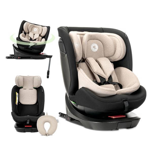 i-Size - Scaun auto pentru copii, Concord Pro, Isofix, picior de sprijin, rotativ 360, cu perna de calatorie, 40-150 cm, 0 luni-12 ani, Beige, bebelorelli.ro