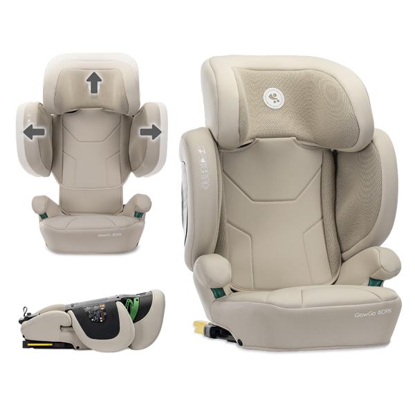 i-Size - Scaun auto pentru copii, Growgo, Isofix, pliabil, protectii laterale extensibile, spatar reglabil, tetiera reglabila, 100-150 cm, 3-12 ani, Beige, bebelorelli.ro