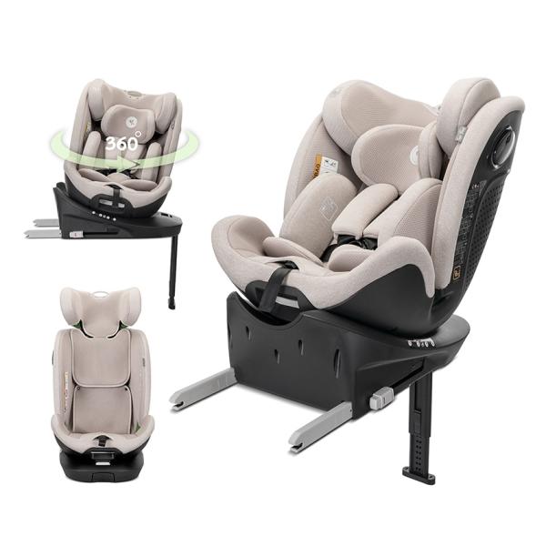 i-Size - Scaun auto pentru copii, Perseus, i-Size, Isofix, baza rotativa, picior de sprijin, EPS Memory, panou de ventilatie, SPS,  0 luni-12 ani, 40-150 cm, Beige, bebelorelli.ro
