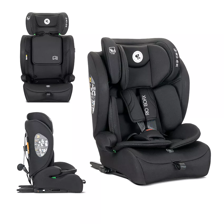 i-Size - Scaun auto pentru copii, Rio, Isofix, 76-150 cm, 15 Luni-12 Ani, tetiera reglabila prin mecanism Black, bebelorelli.ro