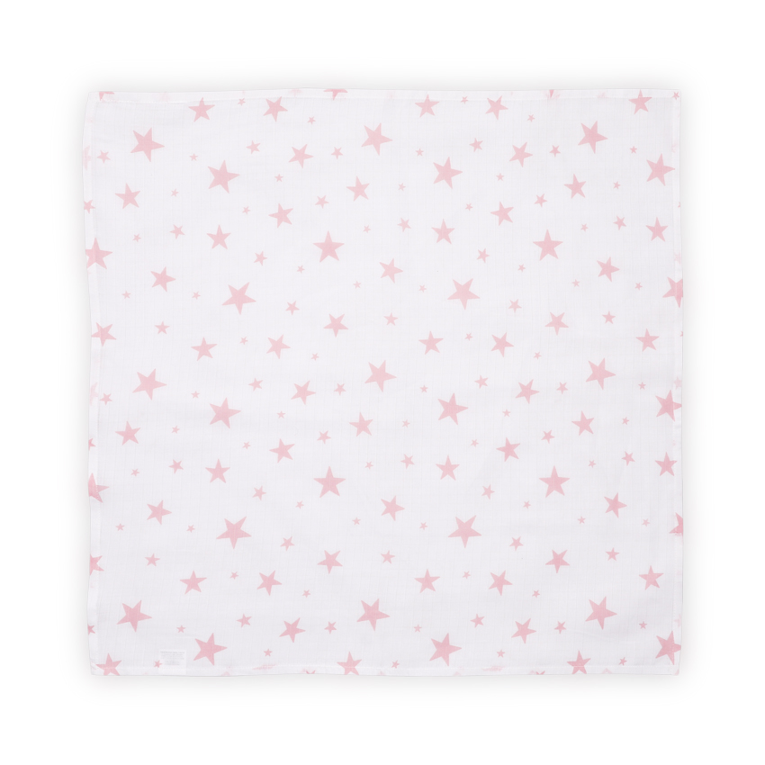 Lichidare de Stoc % - Scutec pled din muselina 80x80 cm, Pink Stars, bebelorelli.ro