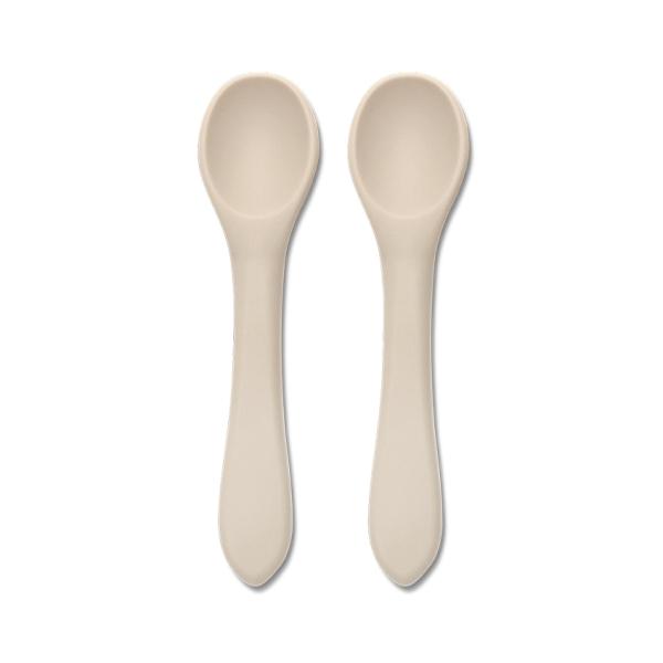 Articole hranire copii - Set 2 lingurite din silicon natural, 6 luni+, Beige, bebelorelli.ro